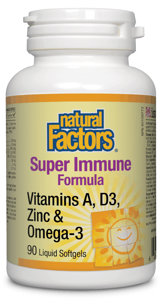 Natural Factors Vitamin A, D3, Zinc & Omega 3 90 Liquid Softgels