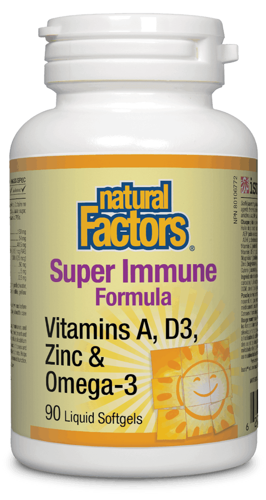 Natural Factors Vitamin A, D3, Zinc & Omega 3 90 Liquid Softgels