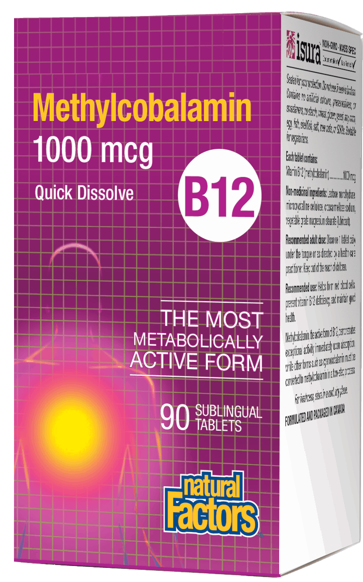Natural Factors Vitamin B-12 Methylcobalamin 1000mcg 90 Sublingual Tablets