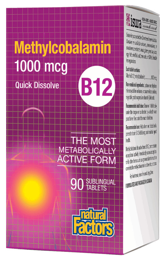 Natural Factors Vitamin B-12 Methylcobalamin 1000mcg 90 Sublingual Tablets