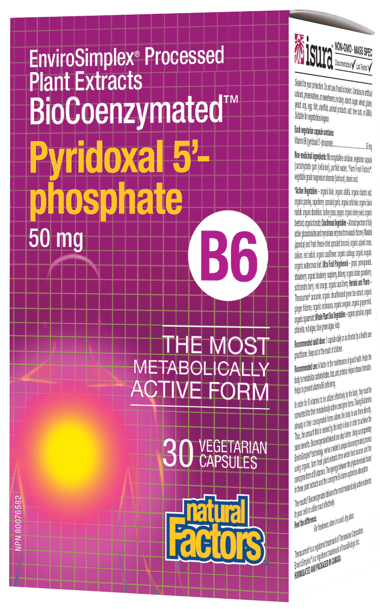 Natural Factors BioCoenzymated Pyridoxal Phosphate B6 50mg 30 V-Capsules