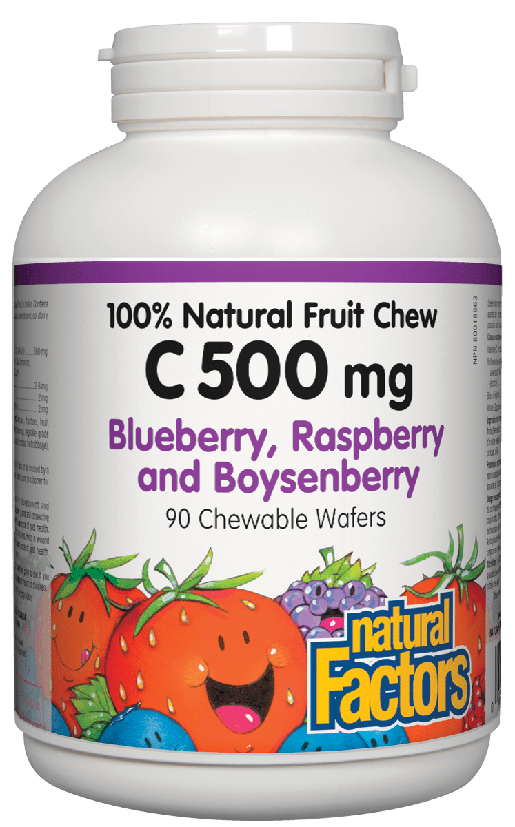 Natural Factors Chewable Vitamin C Blueberry, Raspberry Boysenberry 500mg 90 Chewable Wafers