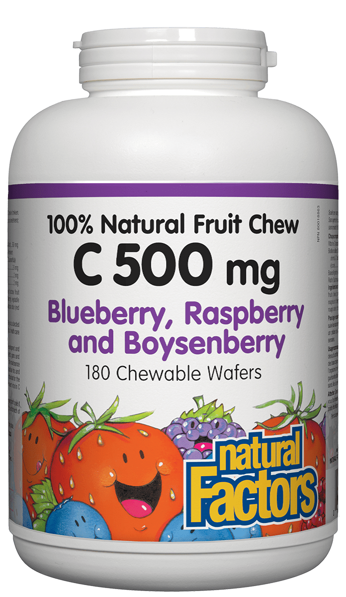Natural Factors Chewable Vitamin C Blueberry, Raspberry Boysenberry 500mg 180 Chewable Wafers
