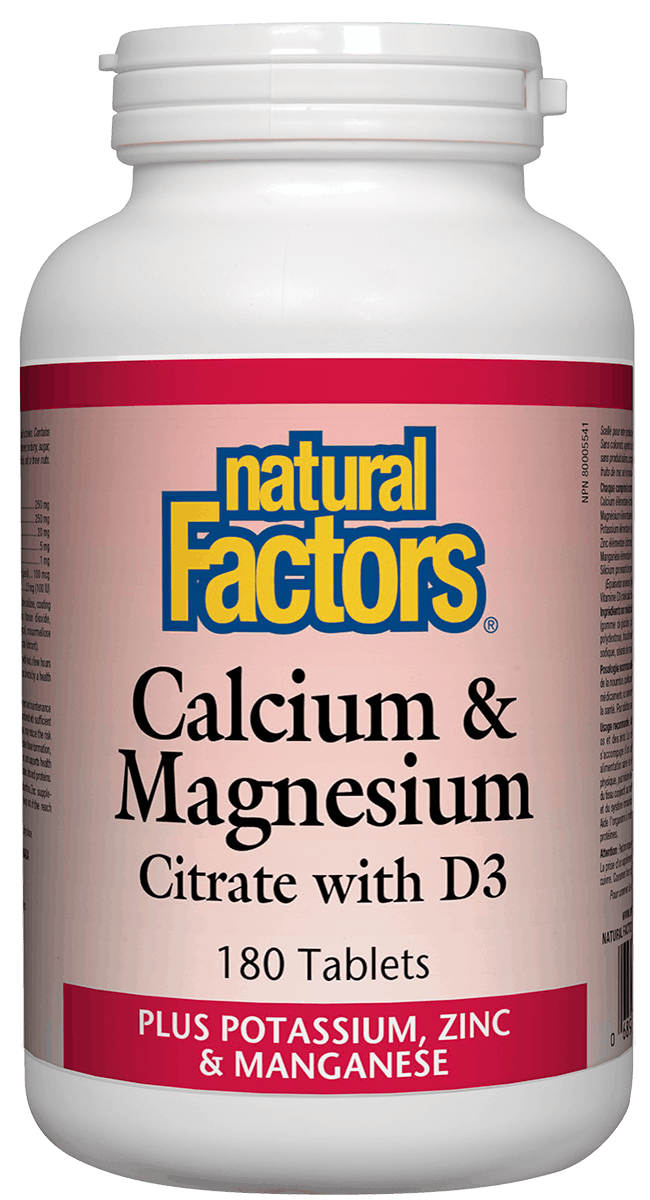 Natural Factors Calcium and Magnesium Citrate with D Plus Potassium and Zinc 180 Tablets