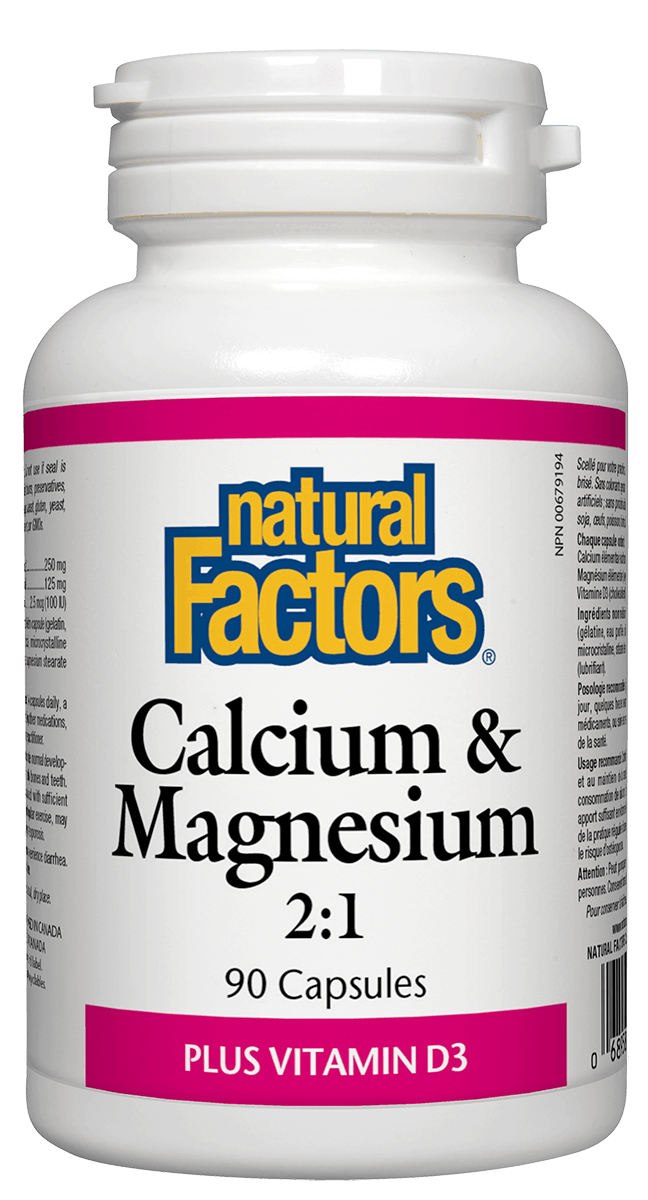Natural Factors Calcium and Magnesium 2:1 with 100IU Vitamin D 90 Capsules