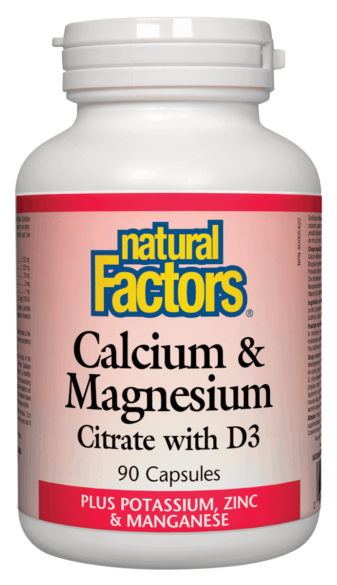 Natural Factors Calcium & Magnesium Citrate with D3 Plus Potassium, Zinc & Manganese 90 Capsules