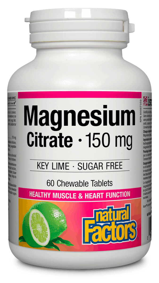 Natural Factors Magnesium Citrate 150mg Chewable 60 Tablets Key Lime