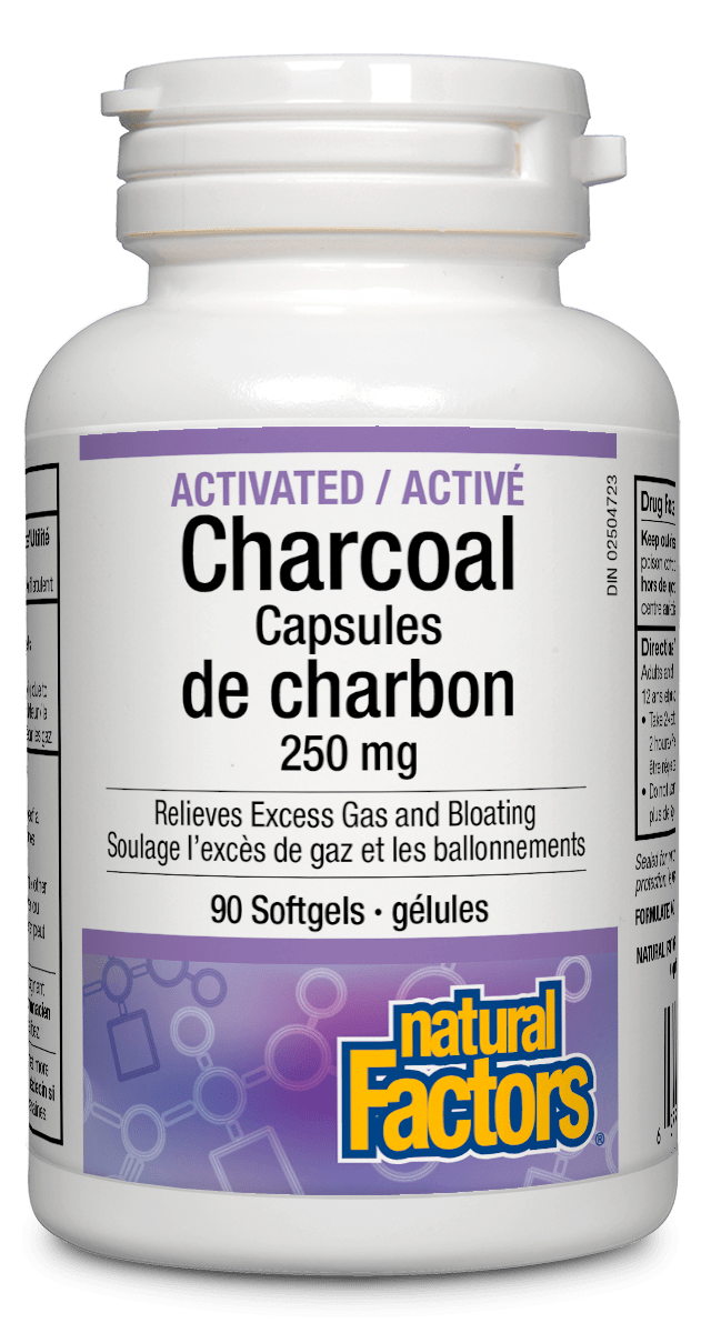 Natural Factors Activated Charcoal Capsules 250mg 90 Softgels