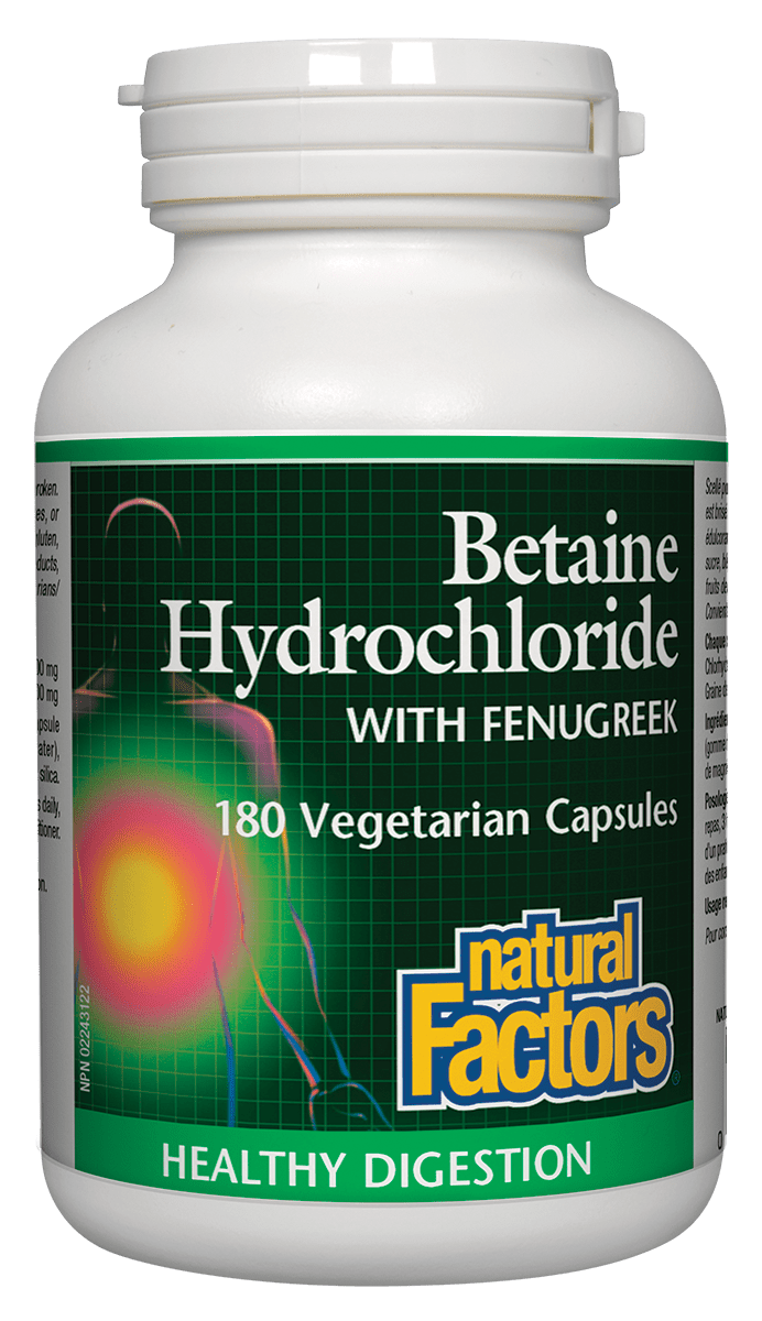Natural Factors Betaine Hydrochloride with Fenugreek 180 V-Capsules
