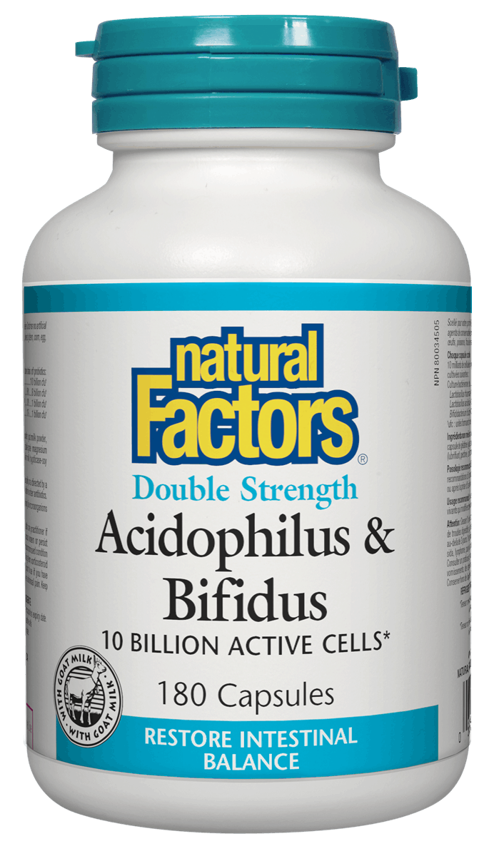 Natural Factors Acidophilus & Bifidus 10 Billion Double Strength 180 Capsules