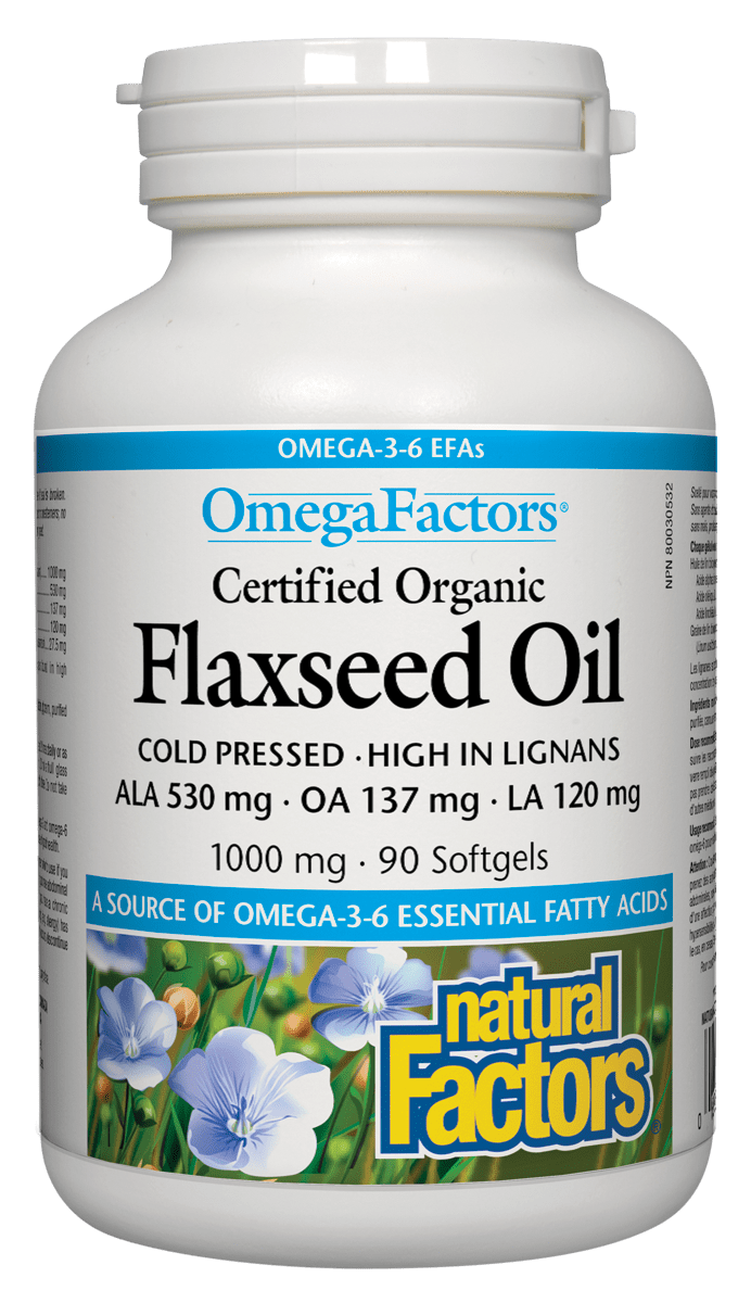 Natural Factors Certified Organic Flaxseed Oil 1000mg 90 Softgels