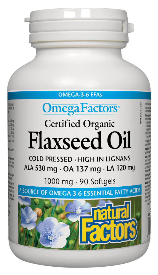Natural Factors Certified Organic Flaxseed Oil 1000mg 90 Softgels