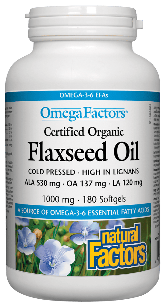 Natural Factors Certified Organic Flaxseed Oil 1000mg 180 Softgels