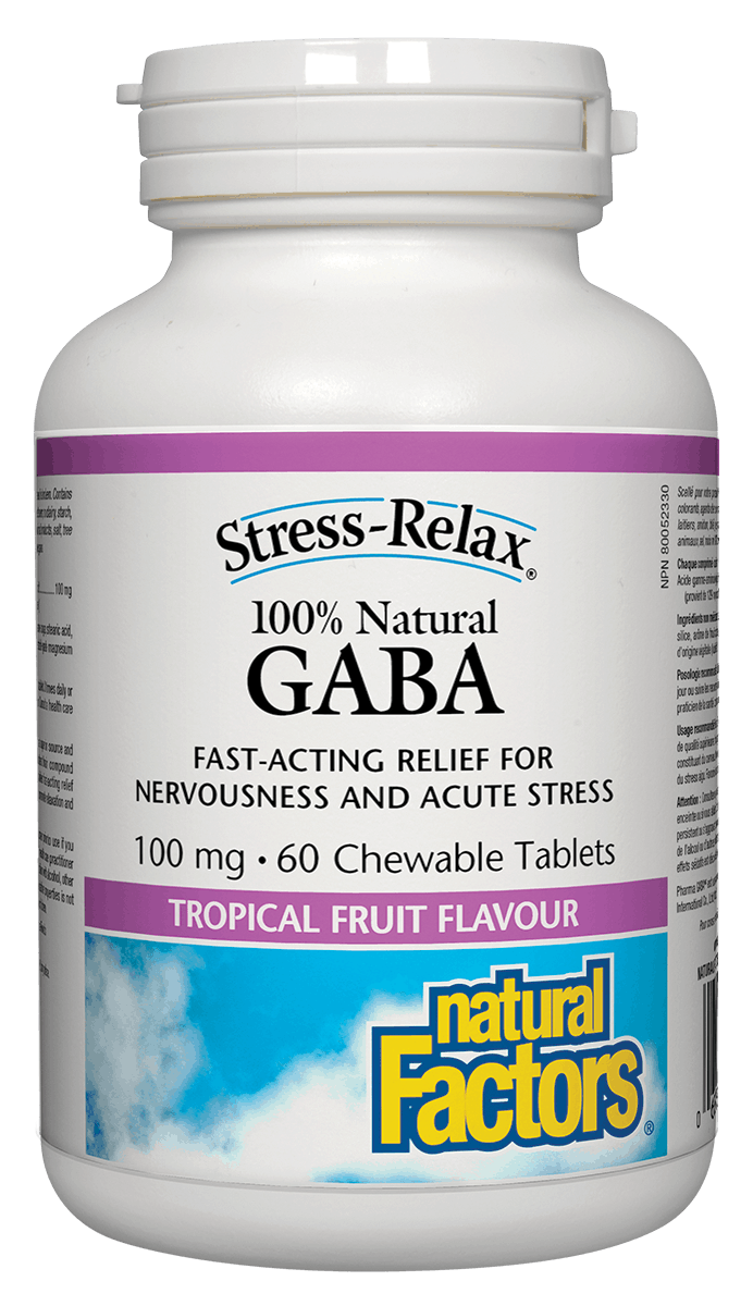 Natural Factors Stress-Relax & Trade 100% Natural GABA 60 Chewable Tablets