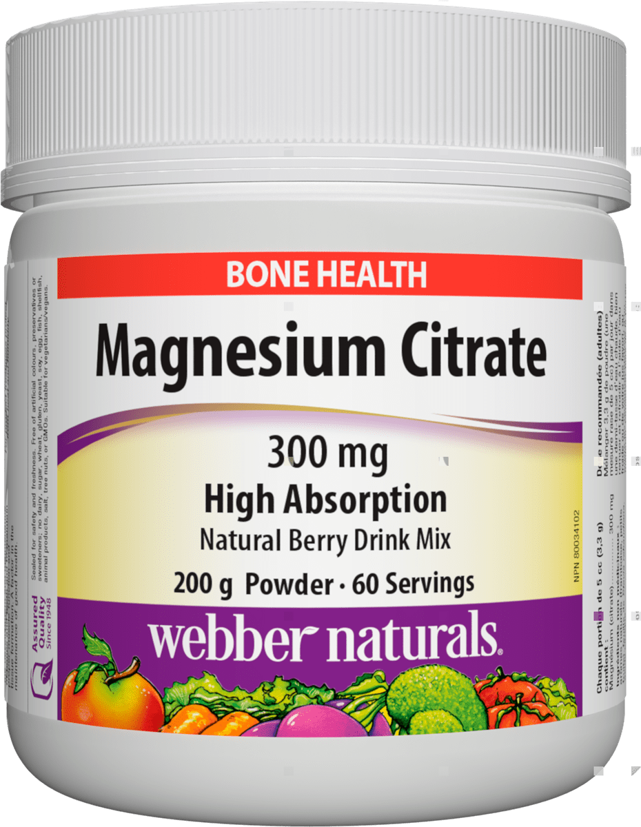 Webber Naturals Magnesium Citrate Powder 300 mg, 200g powder