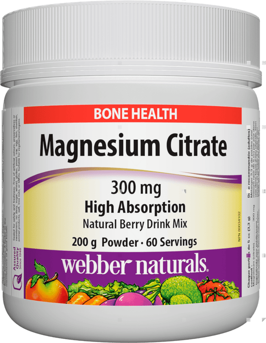 Webber Naturals Magnesium Citrate Powder 300 mg, 200g powder