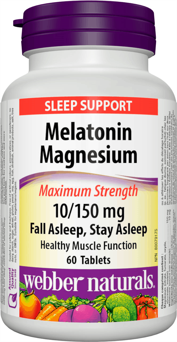 Webber Naturals Melatonin Magnesium 10/150 mg Maximum Strength 60 Tablets
