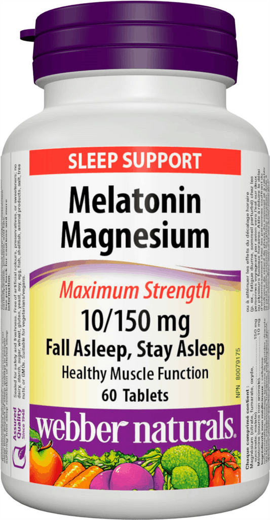 Webber Naturals Melatonin Magnesium 10/150 mg Maximum Strength 60 Tablets