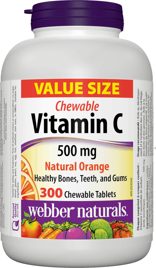 Webber Naturals Vitamin C 500 mg Orange 300 Chewable tablets (Value Size)