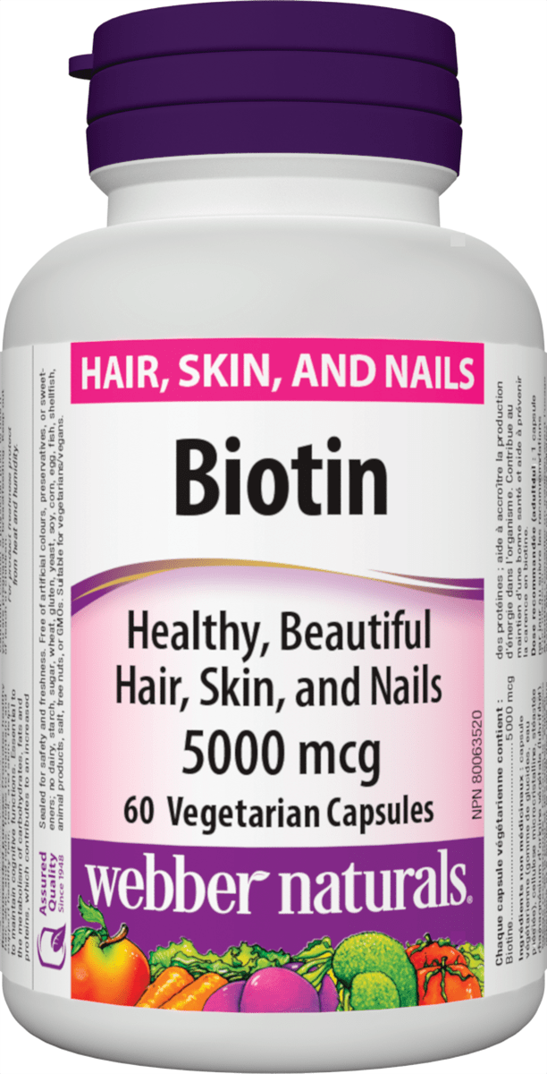 Webber Naturals Biotin 5000 mcg, 60 Vegetarian Capsules