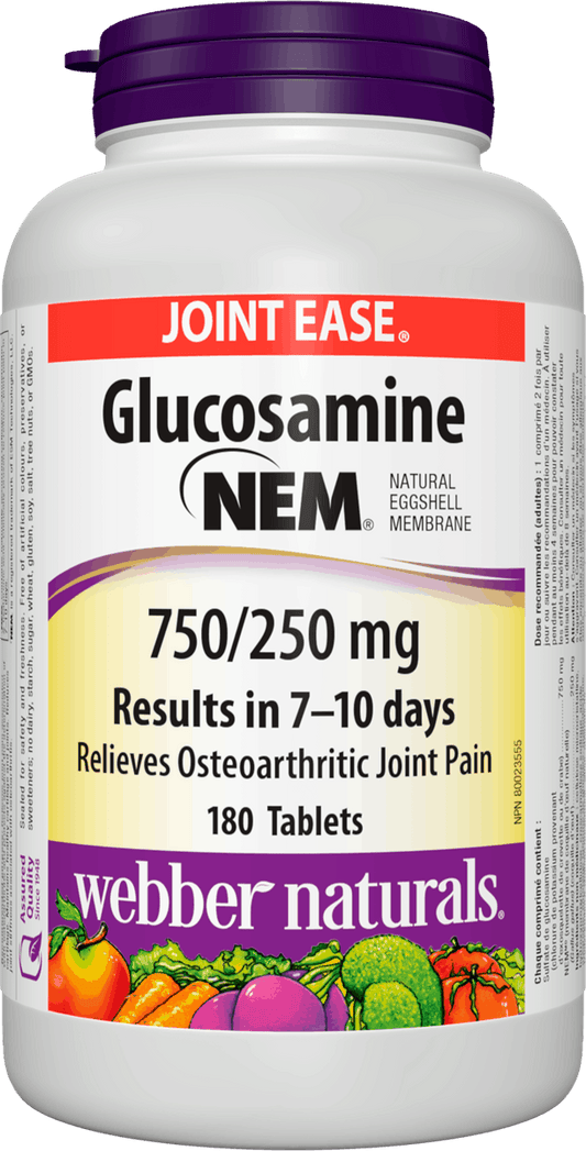 Webber Naturals Glucosamine with NEM Natural Eggshell Membrane, 750/250 mg, 180 Tablets