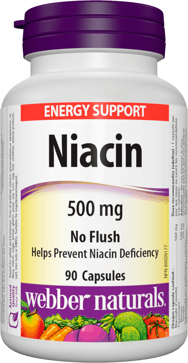 Webber Naturals No Flush Niacin Vitamin B3 500 mg, 90caps