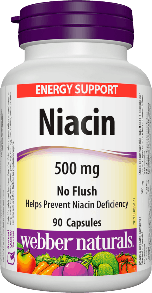 Webber Naturals No Flush Niacin Vitamin B3 500 mg, 90caps