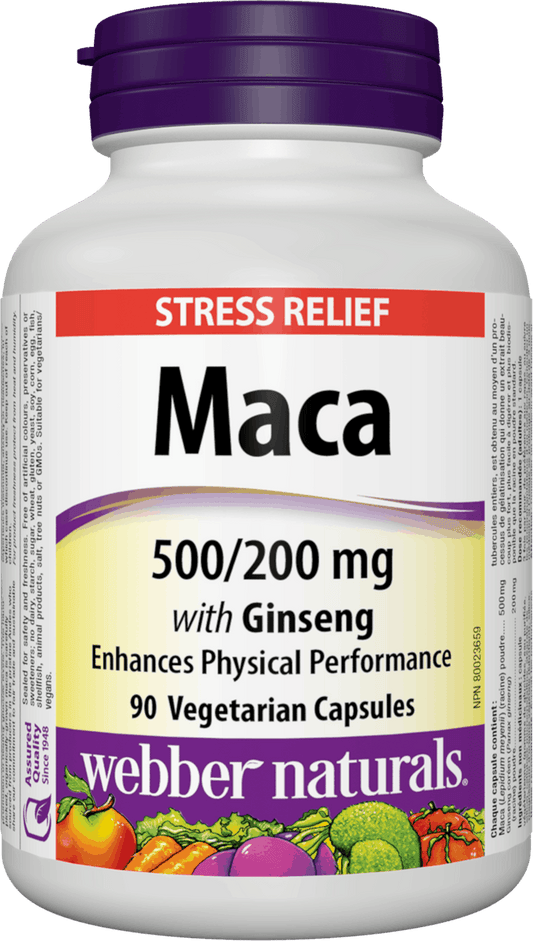 Webber Naturals Maca 500mg with Ginseng 200mg, 90 Vegetarian Capsules