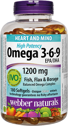 Webber Naturals Omega 3-6-9 High Potency 1200 mg 繚 Fish, Flax & Borage