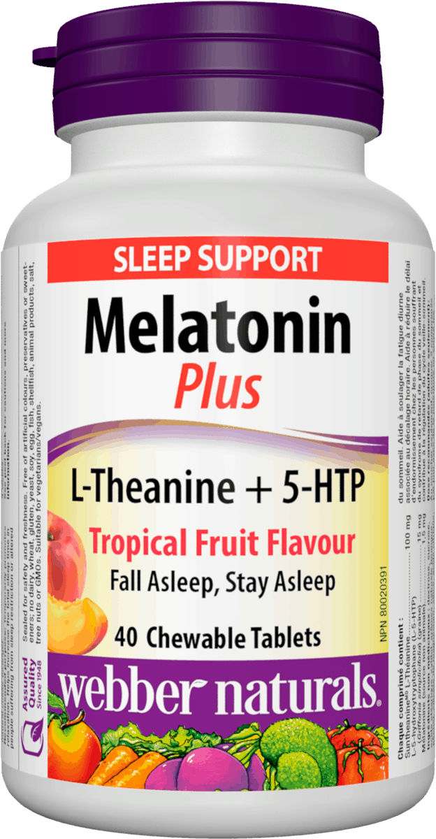 Webber Naturals Super Sleep Melatonin Plus L-Theanine and 5-HTP, 40 Chewable Tablets