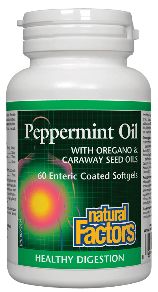 Natural Factors Peppermint Oil Complex with Oregano Oil 60 Enteric-coated Softgels