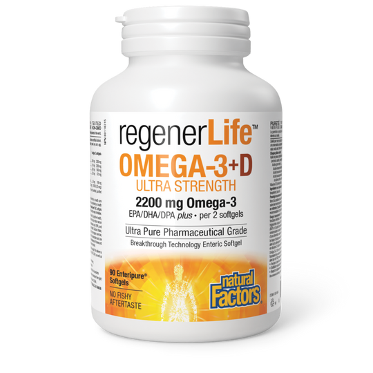 Natural Factors RegenerLife Omega-3+D Ultra Strength 90 Enteripure Softgels