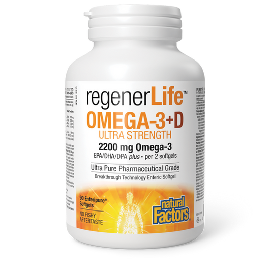 Natural Factors RegenerLife Omega-3+D Ultra Strength 90 Enteripure Softgels