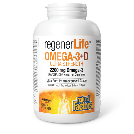 Natural Factors RegenerLife Omega-3+D Ultra Strength 150 Enteripure Softgels