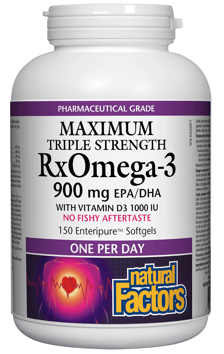 Natural Factors RxOmega-3 with Vitamin D3 Maximum Triple Strength 900mg 150 Softgels