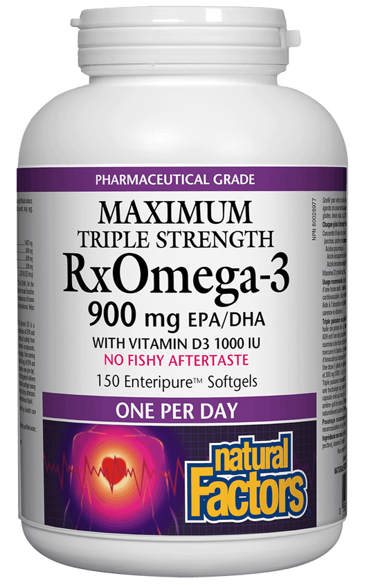 Natural Factors RxOmega-3 with Vitamin D3 Maximum Triple Strength 900mg 150 Softgels