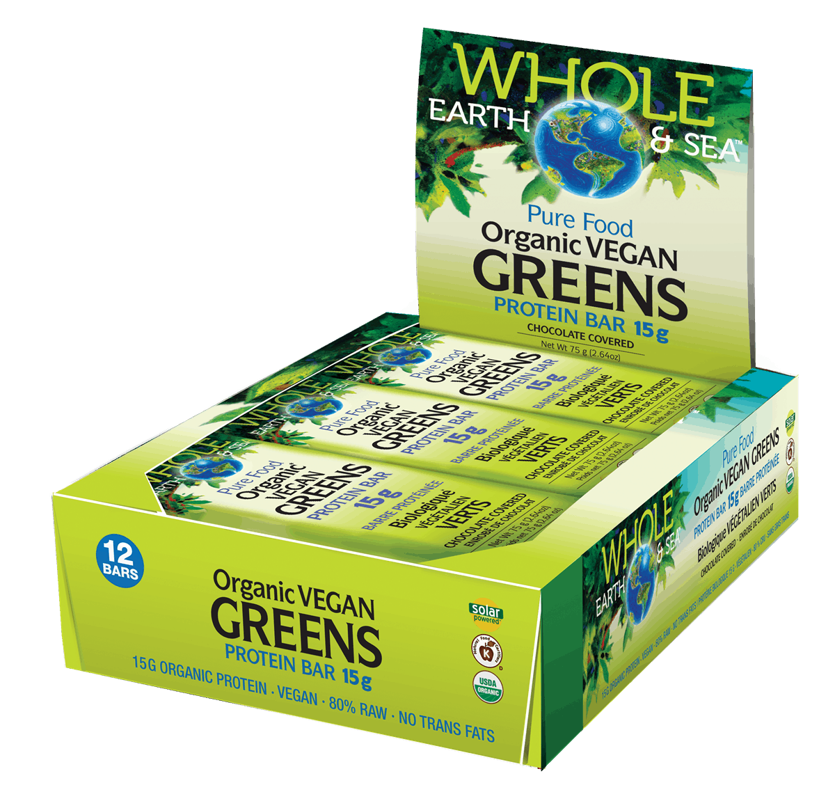 Natural Factors Organic Vegan Greens Protein Bar 12 X 75g