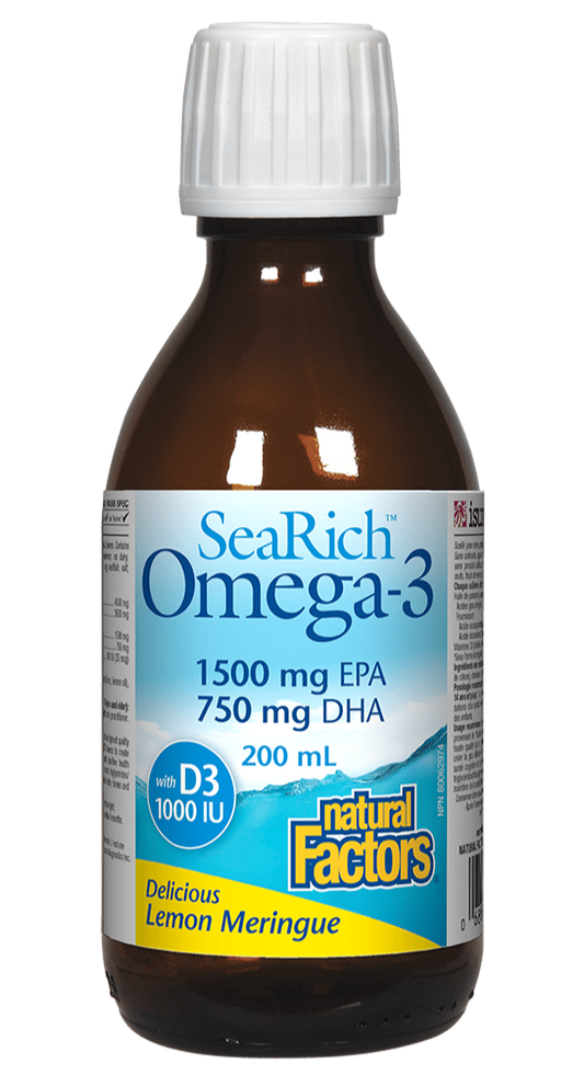 Natural Factors SeaRich Omega-3 with D3, 1500mg EPA/ 750mg DHA Lemon Meringue 200mL