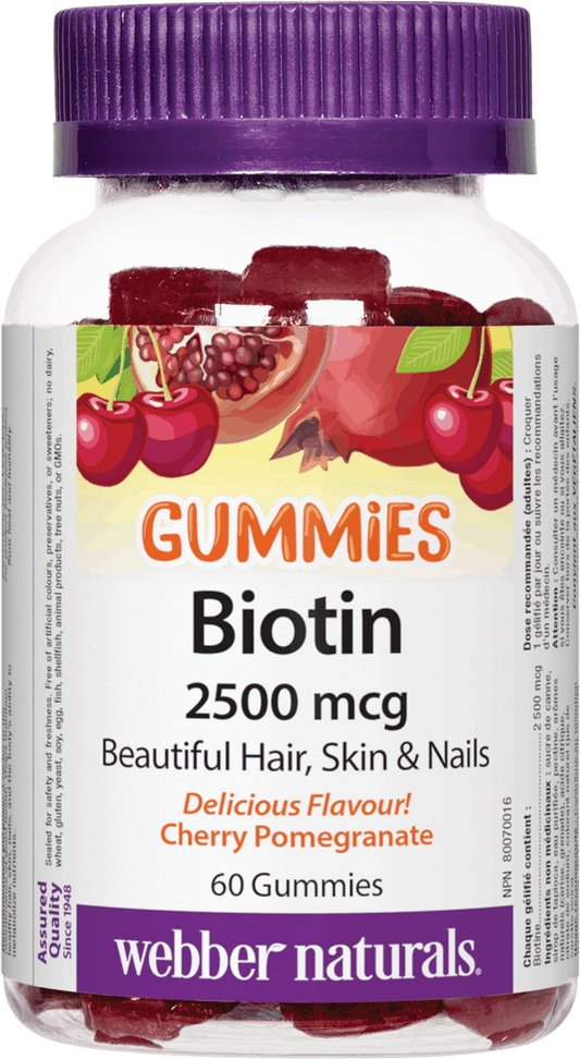 Webber Naturals Biotin Gummies 2500 mcg Cherry Pomegranate 60 Gummies