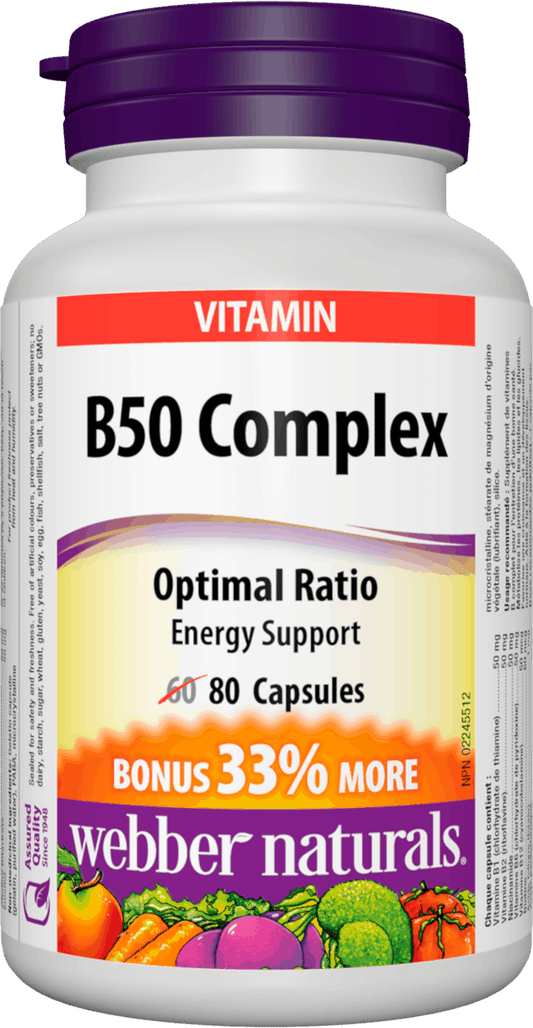 Webber Naturals B50 Complex 50mg of B Vitamins, 80caps