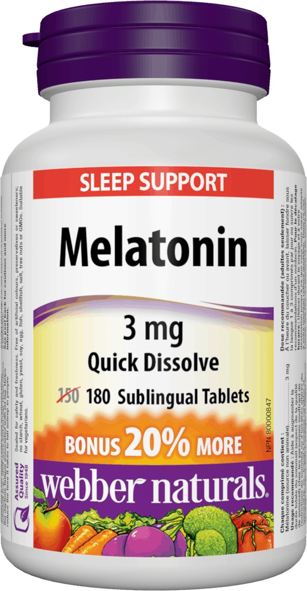 Webber Naturals Melatonin 3 mg Quick Dissolve 150 + 30 sublingual tablets