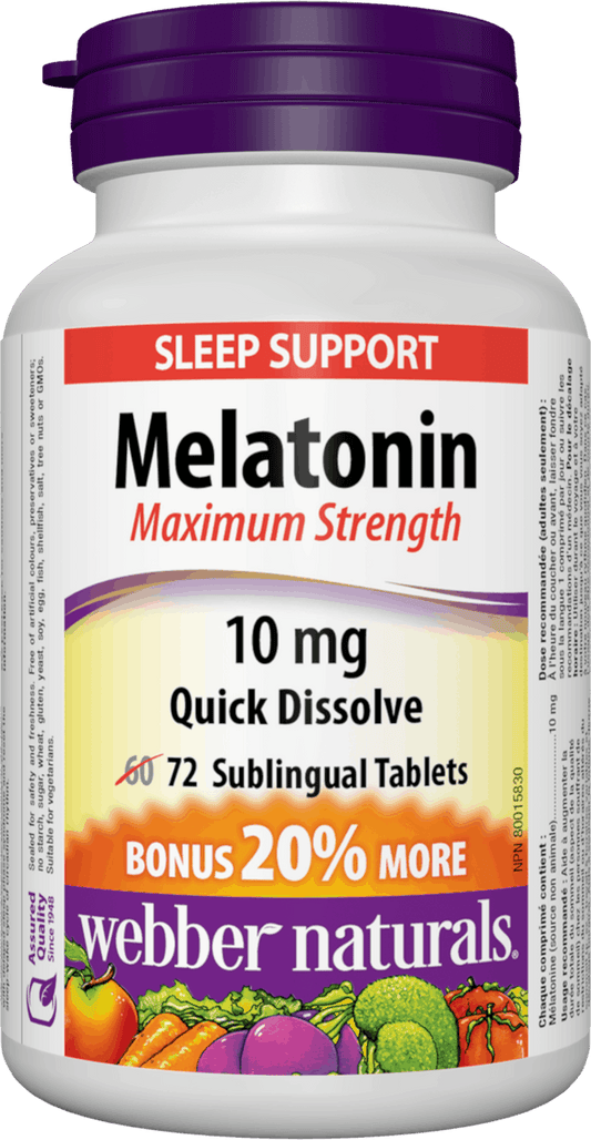 Webber Naturals Melatonin Easy Dissolve, 10 mg, 72 sublingual tabs