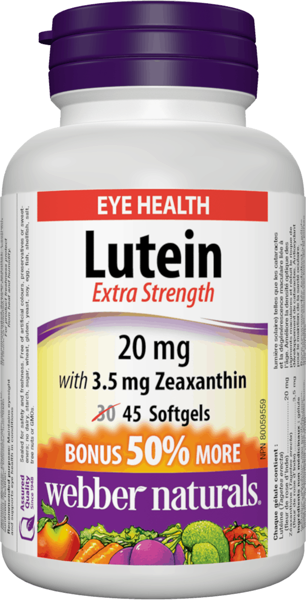 Webber Naturals Lutein with Zeaxanthin, 20mg, 45 softgels Bonus Size