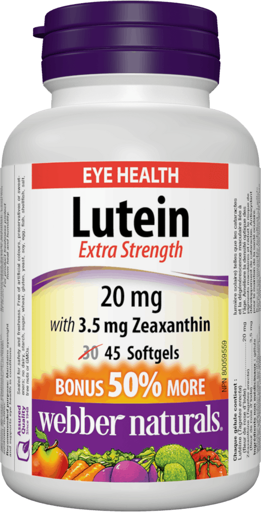 Webber Naturals Lutein with Zeaxanthin, 20mg, 45 softgels Bonus Size