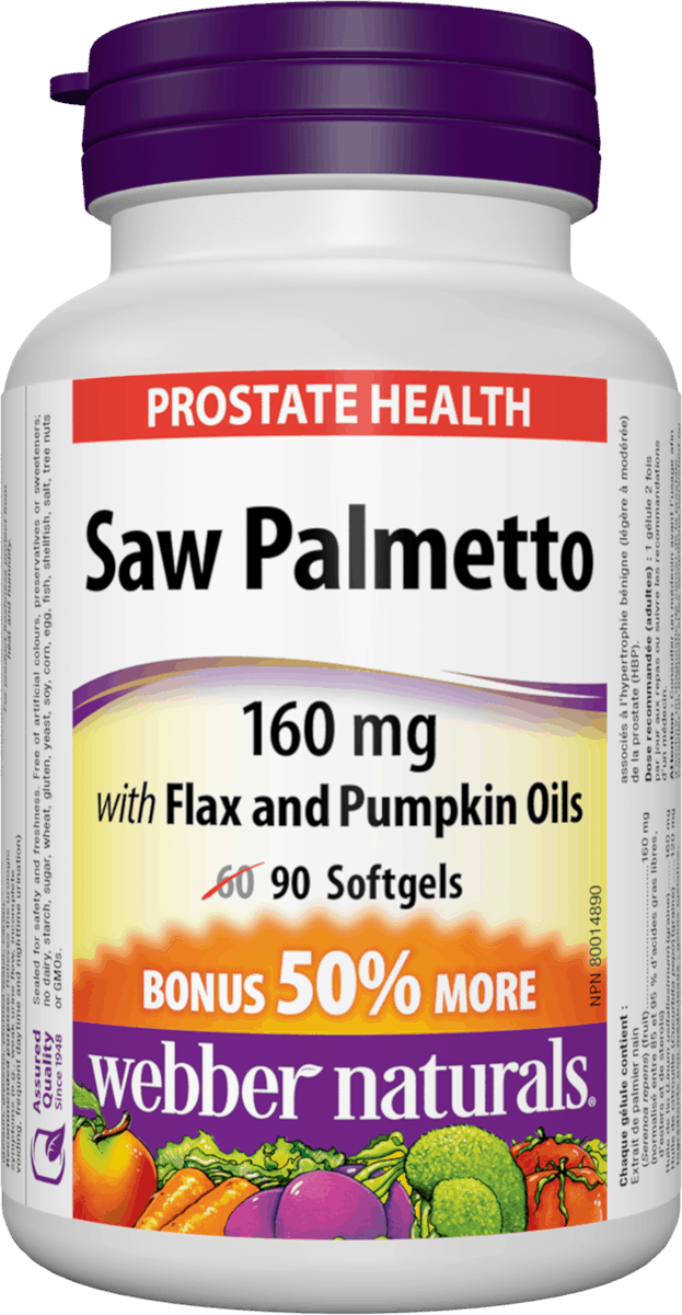 Webber Naturals Saw Palmetto with Flax and Pumpkin Oils, 160mg, 90 softgels