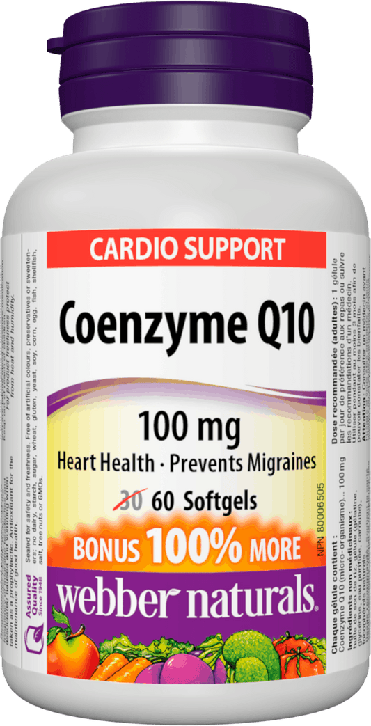 Webber Naturals Coenzyme Q10 100mg, BONUS, 30 + 30 softgels