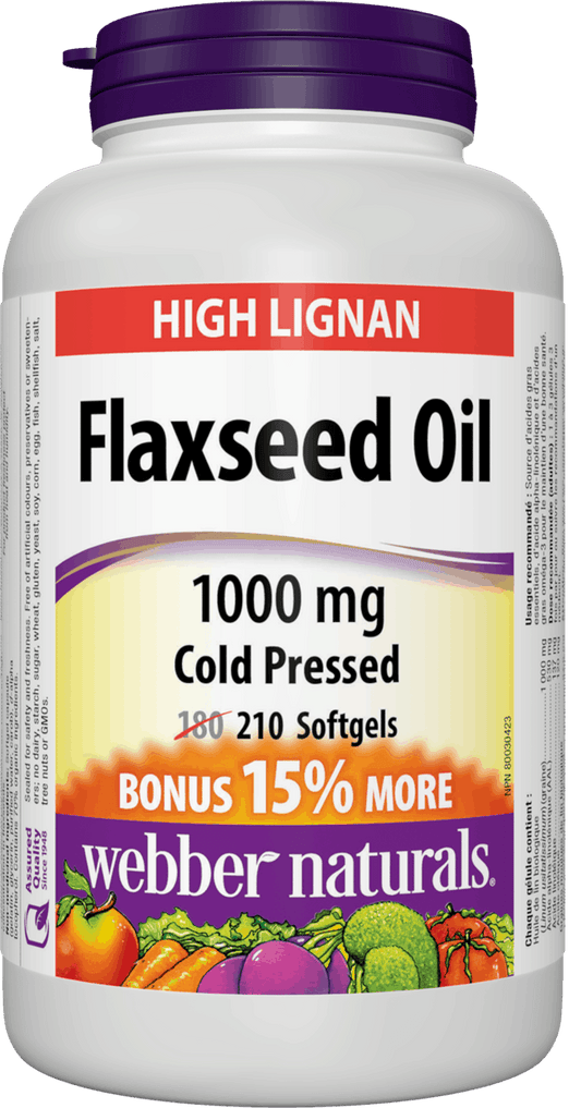 Webber Naturals Flaxseed Oil Cold Pressed, 1000 mg, 210 Softgels Bonus