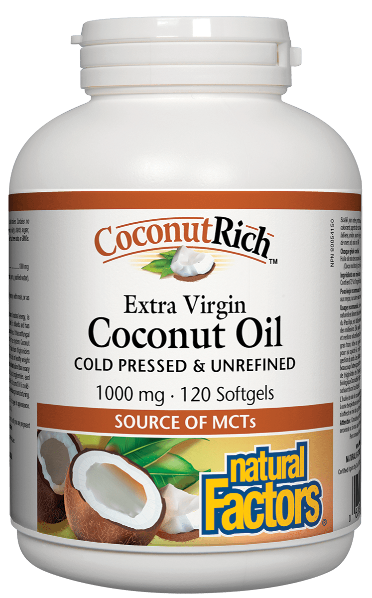 Natural Factors CoconutRich Extra Virgin Coconut Oil 120 Softgels