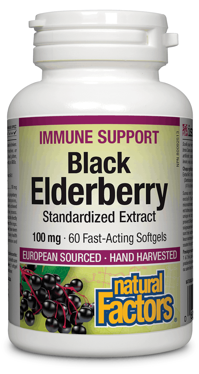 Natural Factors Black Elderberry 100mg Standardized Extract 60 Softgels