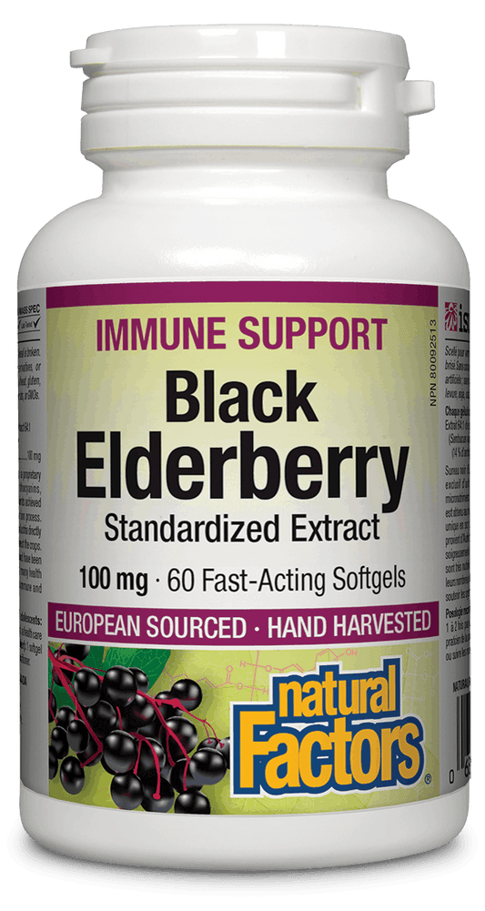 Natural Factors Black Elderberry 100mg Standardized Extract 60 Softgels